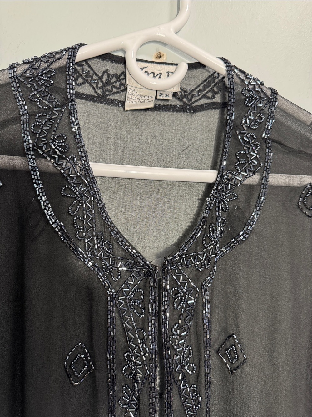 Vintage JMD New York Embellished Sheer Black Beaded Kimono Jacket